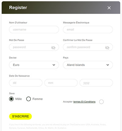 fiche inscription thor casino